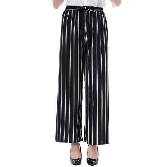 Striped Loose Wide Leg Trousers High Waist Tie Bow - Picture 7 of 8